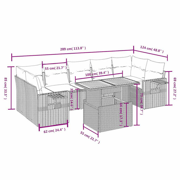 Set mobilier de grădină cu perne, 8 piese, negru, poliratan - WALTI WALTI