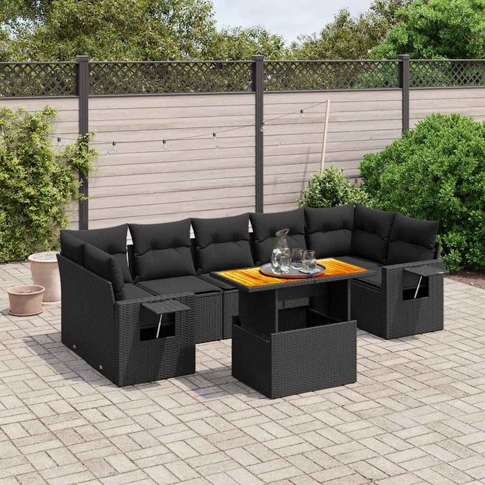 Set mobilier de grădină cu perne, 8 piese, negru, poliratan - WALTI WALTI