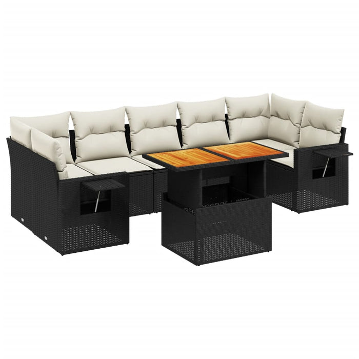 Set mobilier de grădină cu perne, 8 piese, negru, poliratan WALTI
