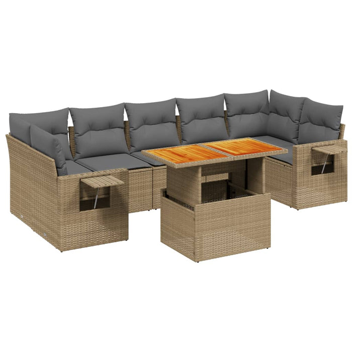 Set canapele de grădină, 8 piese, cu perne, bej, poliratan WALTI