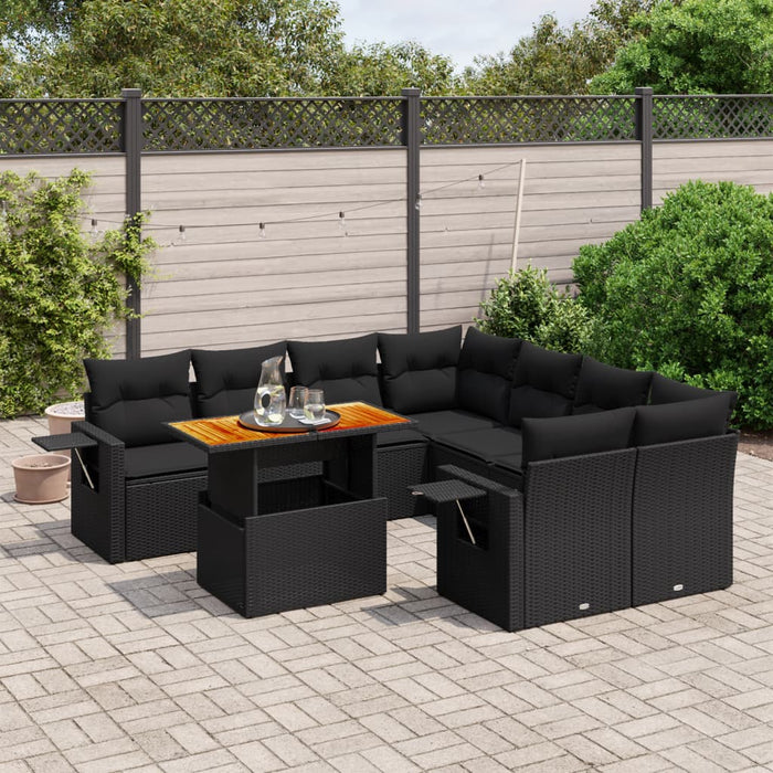 Set mobilier de grădină cu perne, 9 piese, negru, poliratan - WALTI WALTI