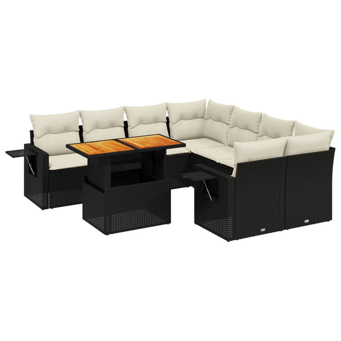 Set mobilier de grădină cu perne, 9 piese, negru, poliratan - WALTI WALTI