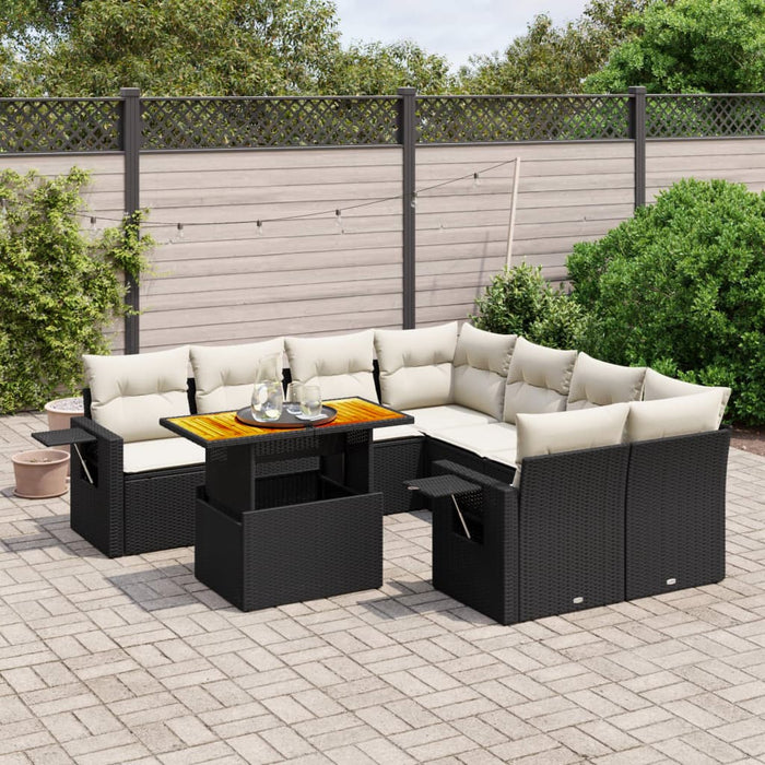 Set mobilier de grădină cu perne, 9 piese, negru, poliratan - WALTI WALTI