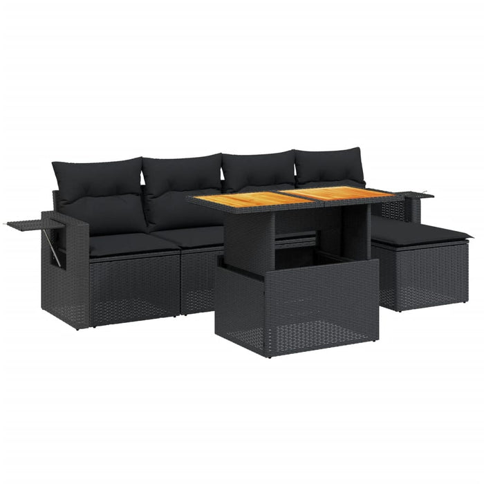 Set mobilier de grădină cu perne, 6 piese, negru, poliratan - WALTI WALTI