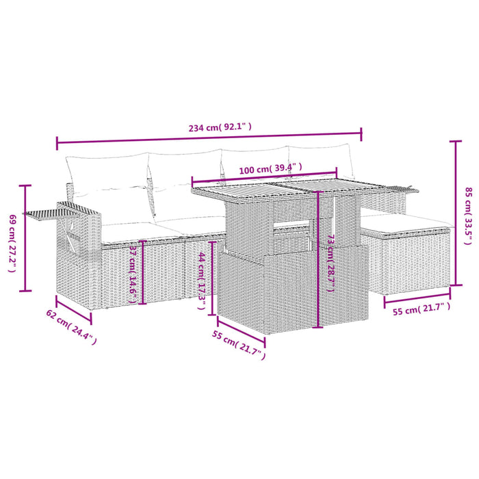 Set mobilier de grădină cu perne, 6 piese, negru, poliratan - WALTI WALTI