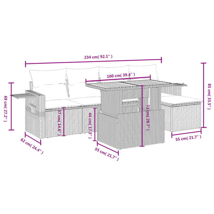Set mobilier de grădină cu perne, 6 piese, negru, poliratan - WALTI WALTI
