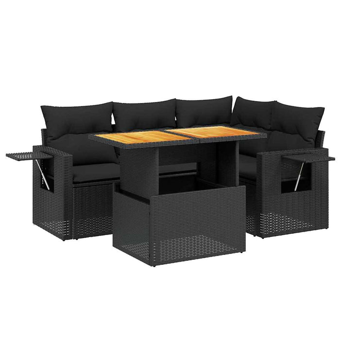 Set mobilier de grădină cu perne, 5 piese, negru, poliratan WALTI