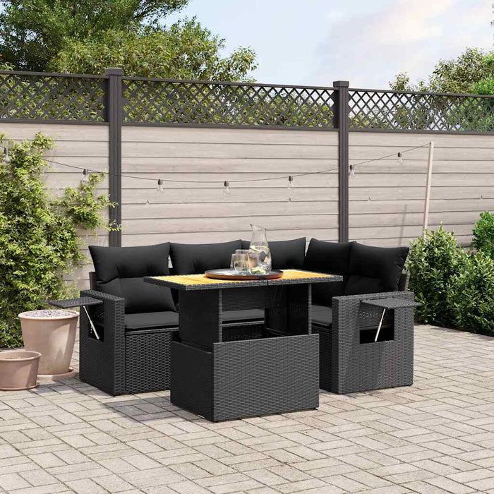 Set mobilier de grădină cu perne, 5 piese, negru, poliratan WALTI