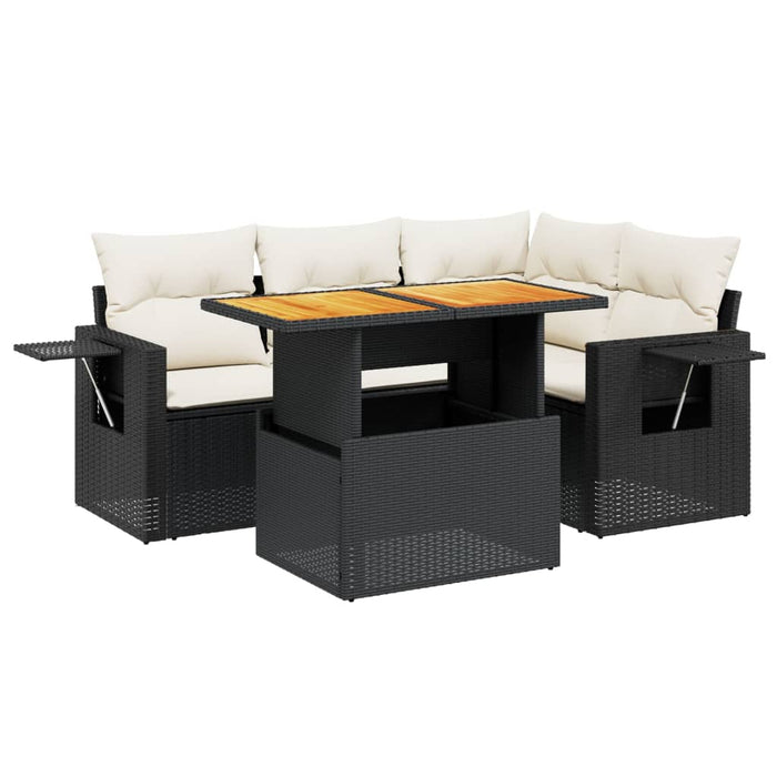 Set mobilier de grădină cu perne, 5 piese, negru, poliratan WALTI