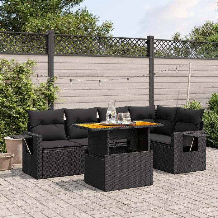Set mobilier de grădină cu perne, 6 piese, negru, poliratan WALTI