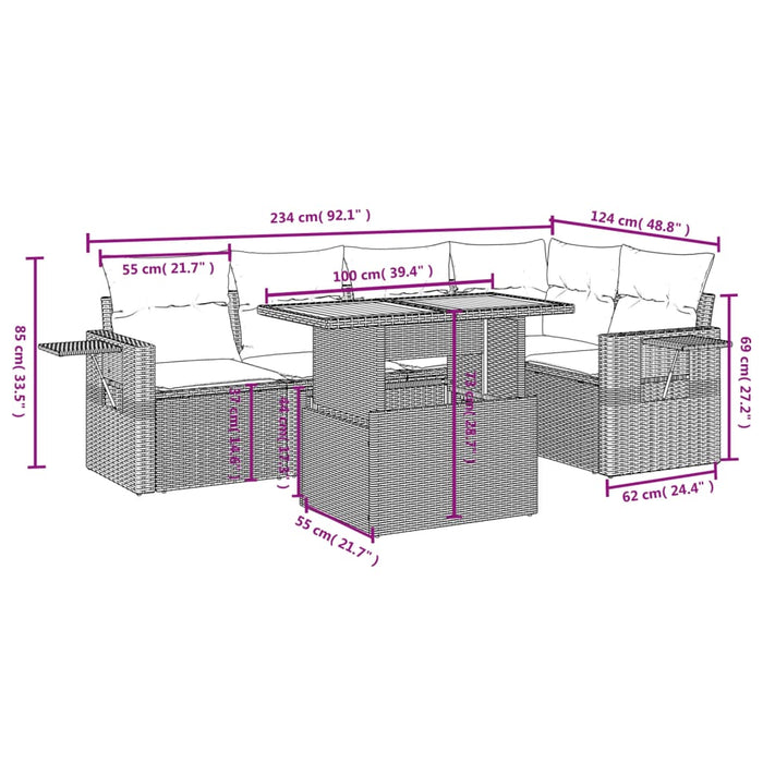 Set mobilier de grădină cu perne, 6 piese, negru, poliratan WALTI