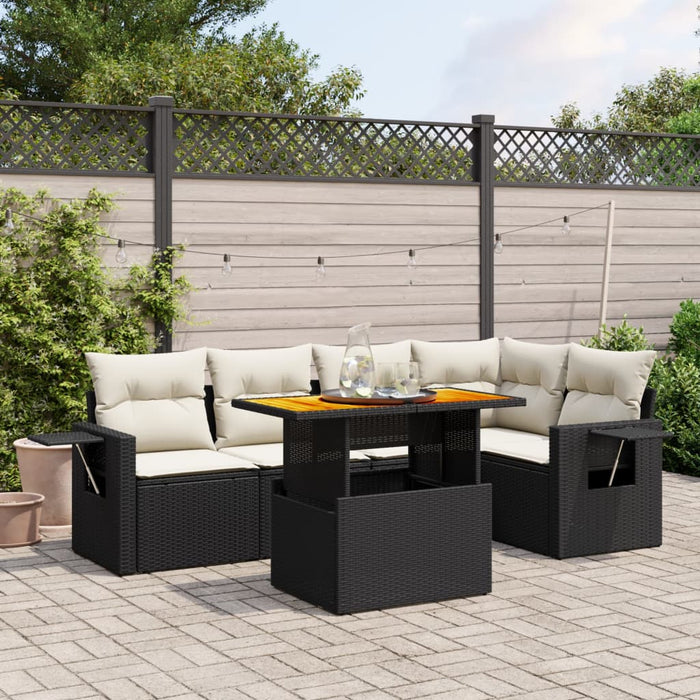 Set mobilier de grădină cu perne, 6 piese, negru, poliratan WALTI