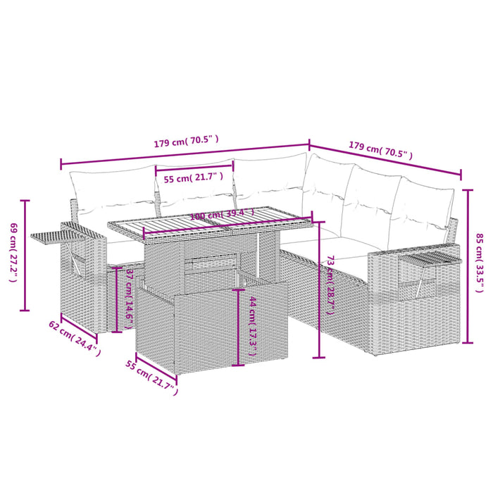 Set mobilier de grădină cu perne, 6 piese, negru, poliratan - WALTI WALTI