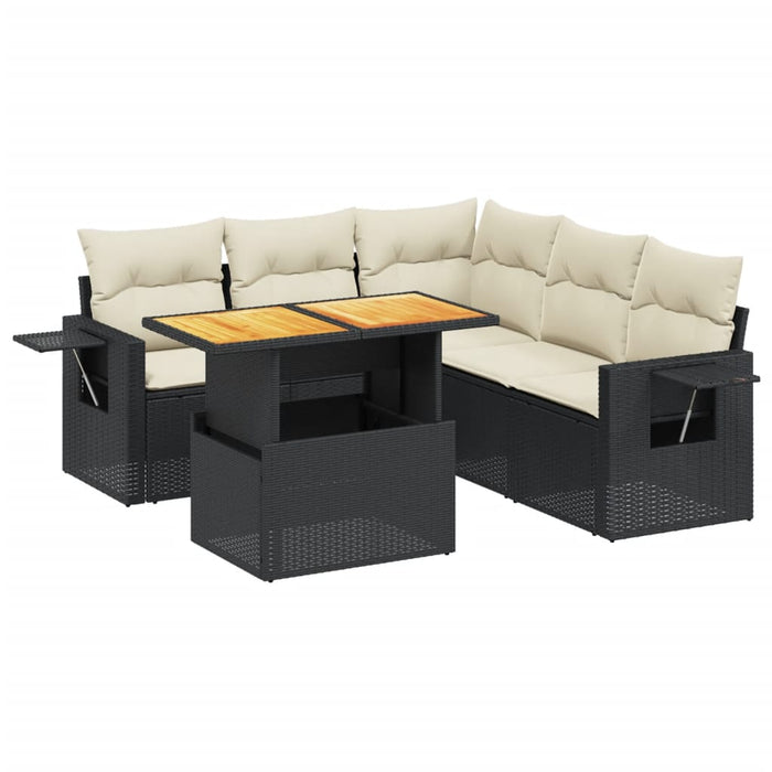 Set mobilier de grădină cu perne, 6 piese, negru, poliratan WALTI