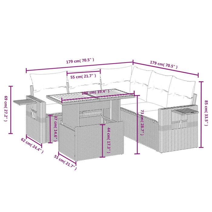 Set mobilier de grădină cu perne, 6 piese, negru, poliratan WALTI