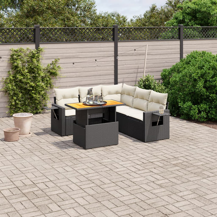 Set mobilier de grădină cu perne, 6 piese, negru, poliratan WALTI