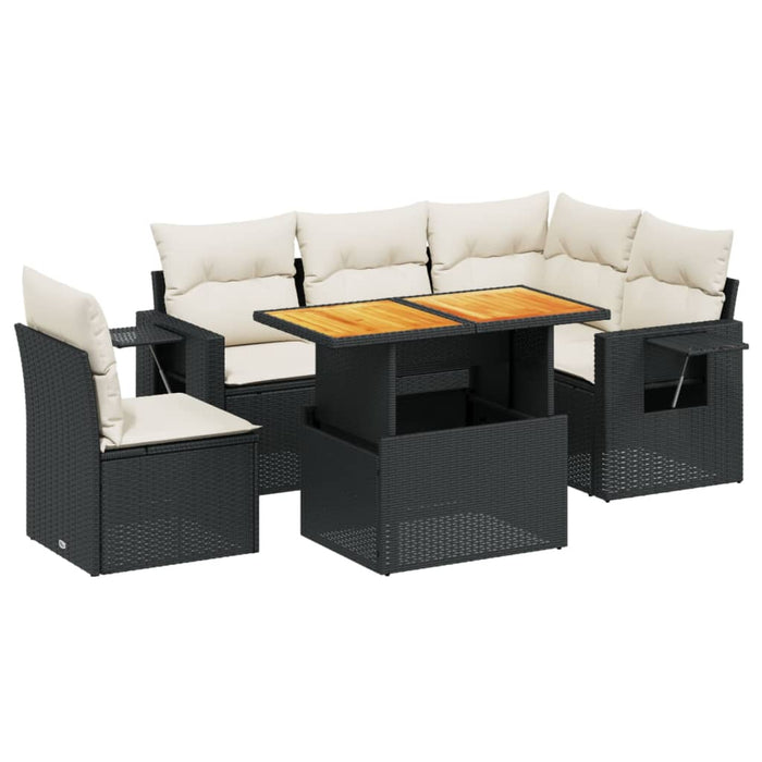 Set mobilier de grădină cu perne, 6 piese, negru, poliratan WALTI