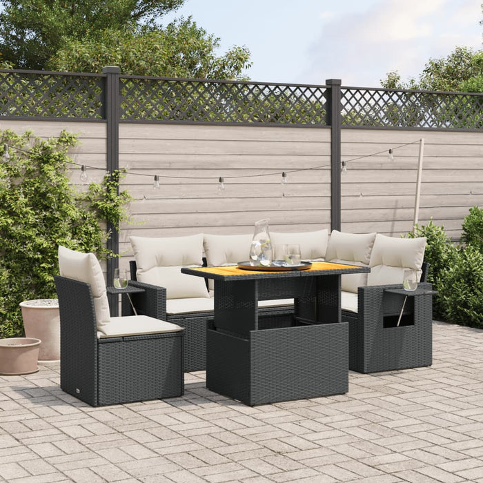 Set mobilier de grădină cu perne, 6 piese, negru, poliratan WALTI