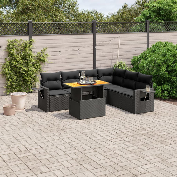 Set canapele de grădină cu perne, 7 piese, negru, poliratan WALTI