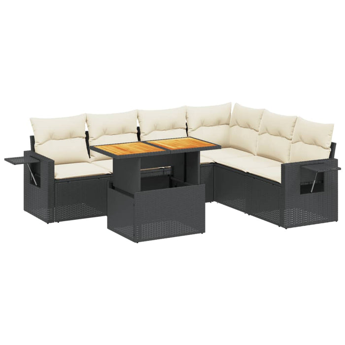 Set canapele de grădină cu perne, 7 piese, negru, poliratan WALTI