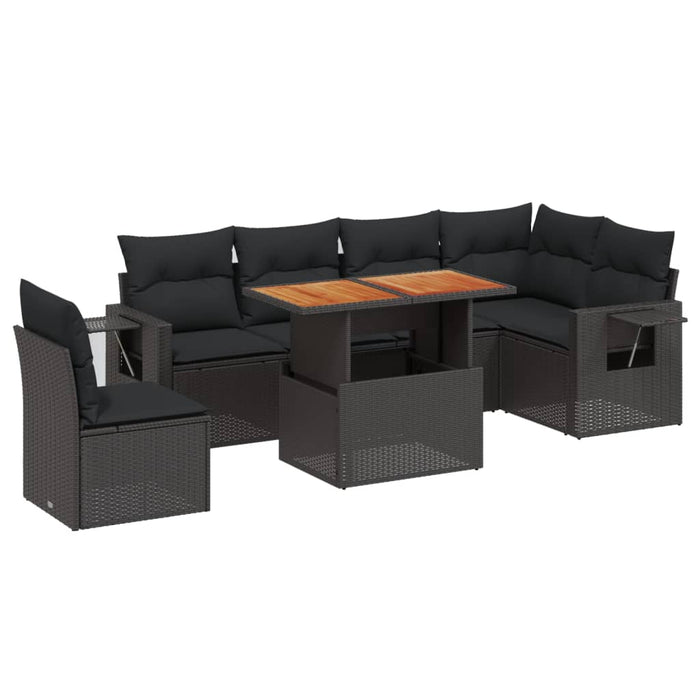 Set canapele de grădină cu perne, 7 piese, negru, poliratan - WALTI WALTI