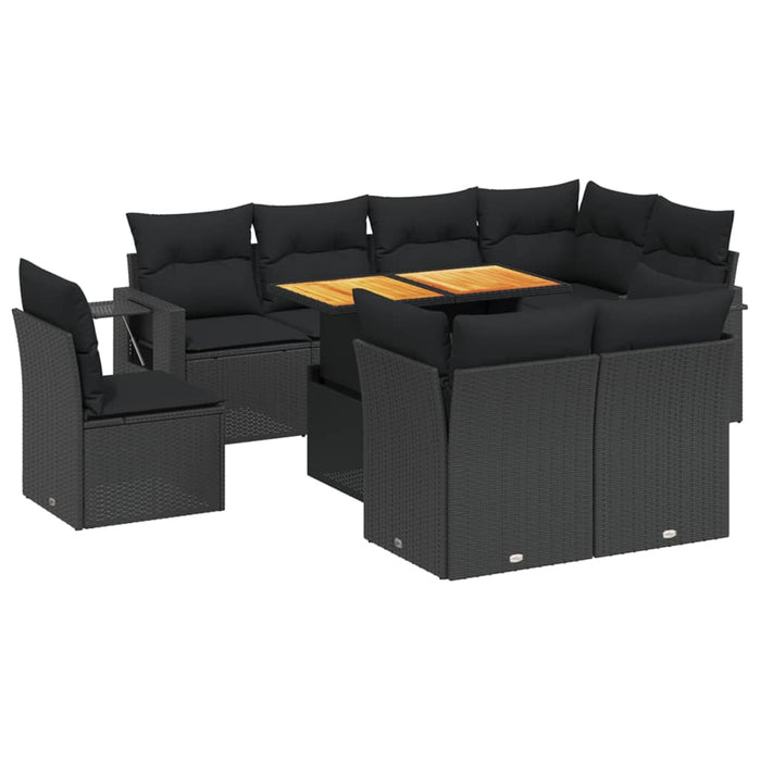 Set mobilier de grădină cu perne, 9 piese, negru, poliratan - WALTI WALTI