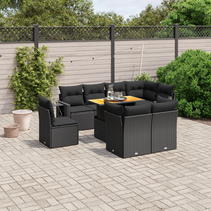 Set mobilier de grădină cu perne, 9 piese, negru, poliratan - WALTI WALTI