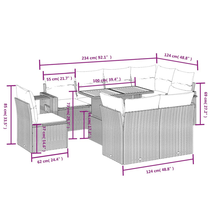 Set mobilier de grădină cu perne, 9 piese, negru, poliratan - WALTI WALTI