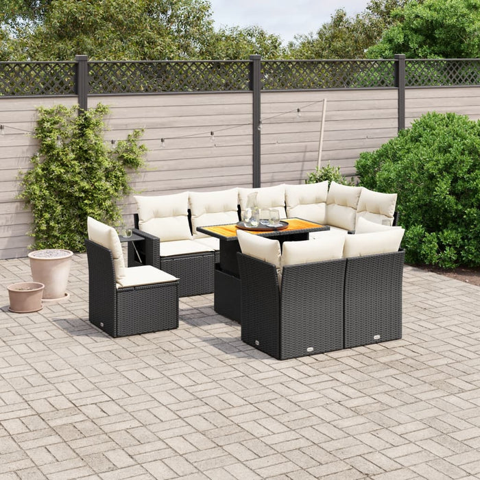 Set mobilier de grădină cu perne, 9 piese, negru, poliratan - WALTI WALTI