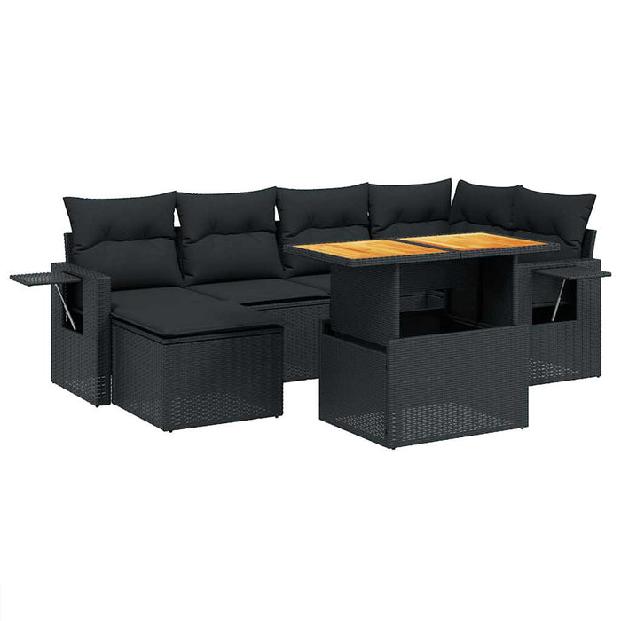 Set canapele de grădină cu perne, 7 piese, negru, poliratan WALTI