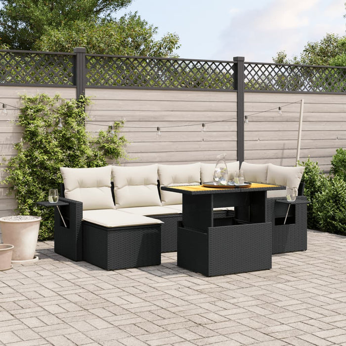 Set canapele de grădină cu perne, 7 piese, negru, poliratan WALTI