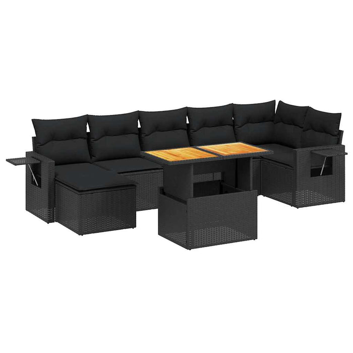 Set mobilier de grădină cu perne, 8 piese, negru, poliratan WALTI