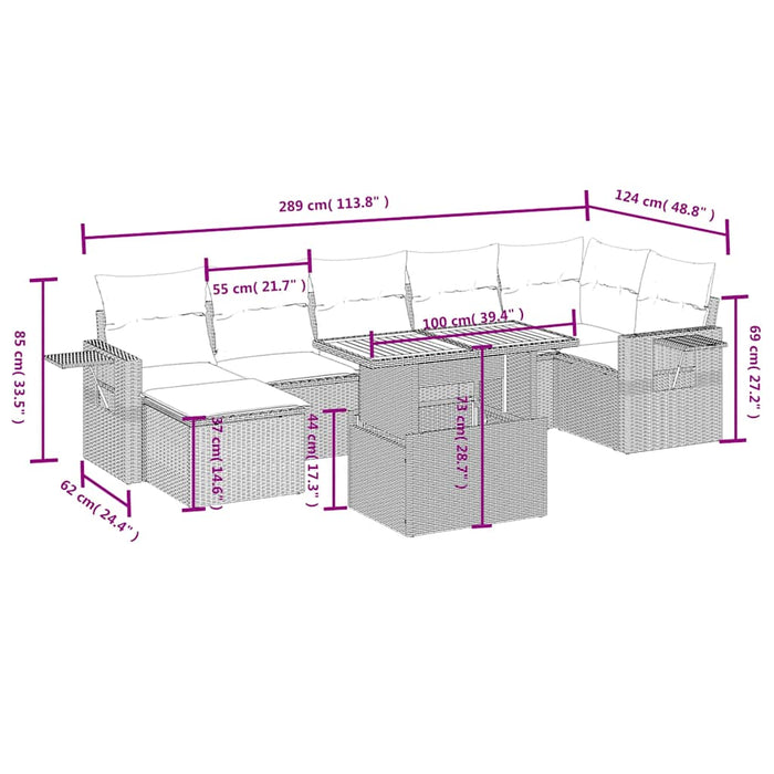 Set mobilier de grădină cu perne, 8 piese, negru, poliratan WALTI