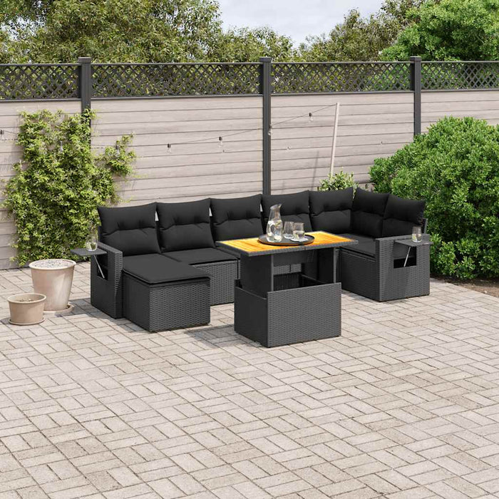 Set mobilier de grădină cu perne, 8 piese, negru, poliratan WALTI