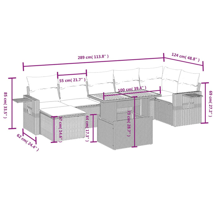 Set mobilier de grădină cu perne, 8 piese, negru, poliratan - WALTI WALTI