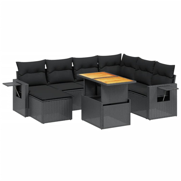 Set mobilier de grădină cu perne, 8 piese, negru, poliratan - WALTI WALTI