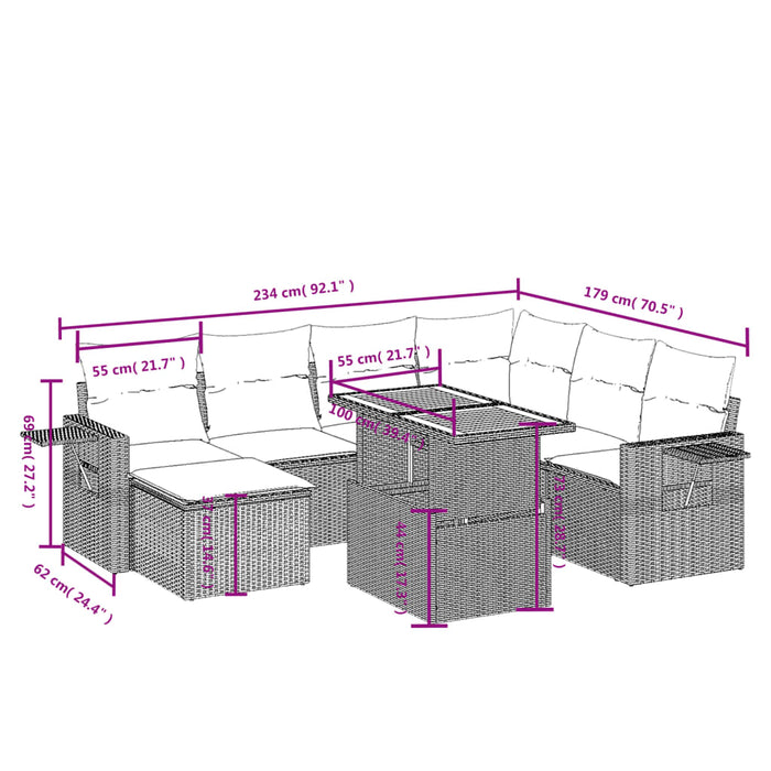 Set mobilier de grădină cu perne, 8 piese, negru, poliratan - WALTI WALTI