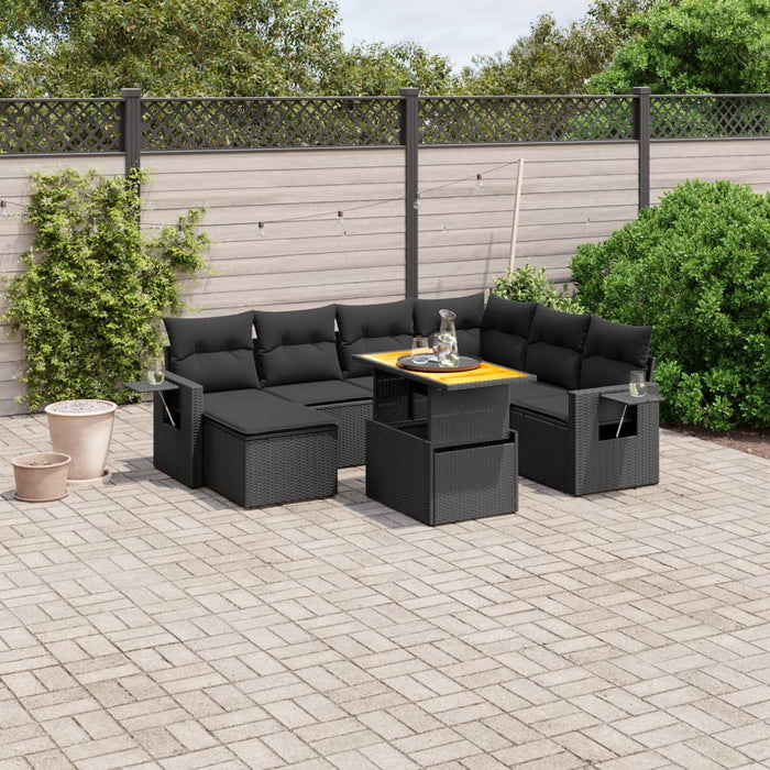 Set mobilier de grădină cu perne, 8 piese, negru, poliratan - WALTI WALTI