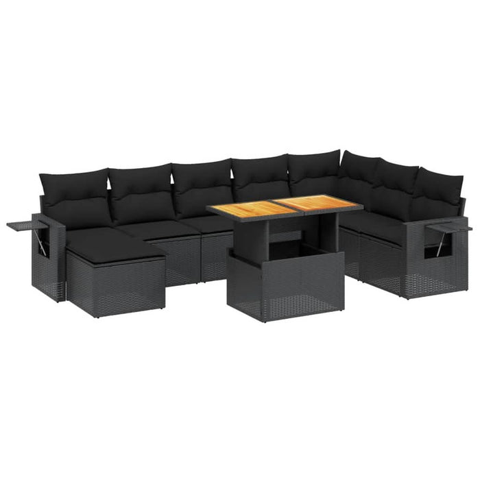 Set mobilier de grădină cu perne, 9 piese, negru, poliratan - WALTI WALTI