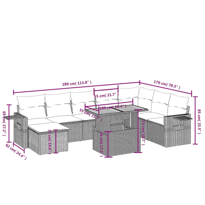 Set mobilier de grădină cu perne, 9 piese, negru, poliratan - WALTI WALTI