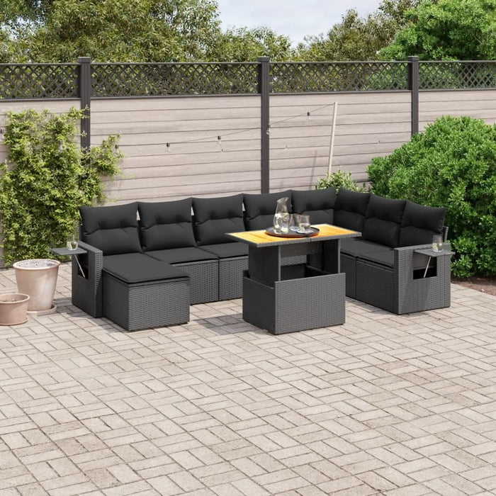 Set mobilier de grădină cu perne, 9 piese, negru, poliratan - WALTI WALTI