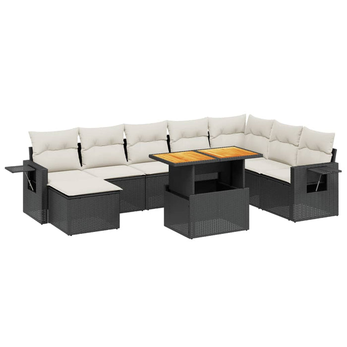 Set mobilier de grădină cu perne, 9 piese, negru, poliratan WALTI