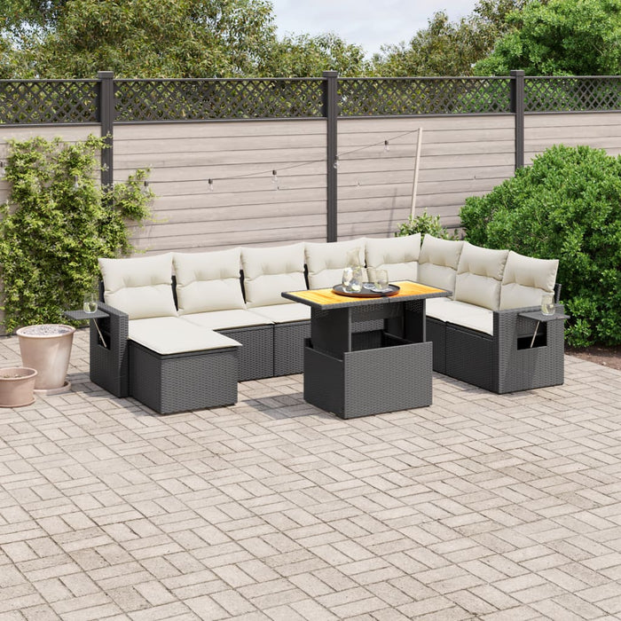 Set mobilier de grădină cu perne, 9 piese, negru, poliratan WALTI