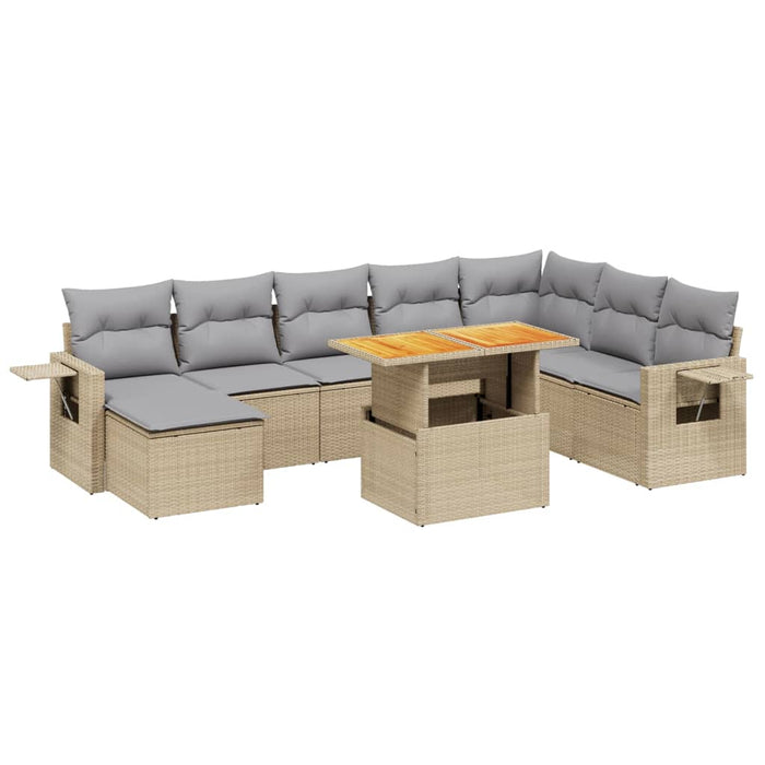 Set canapele de grădină, 9 piese, cu perne, bej, poliratan WALTI