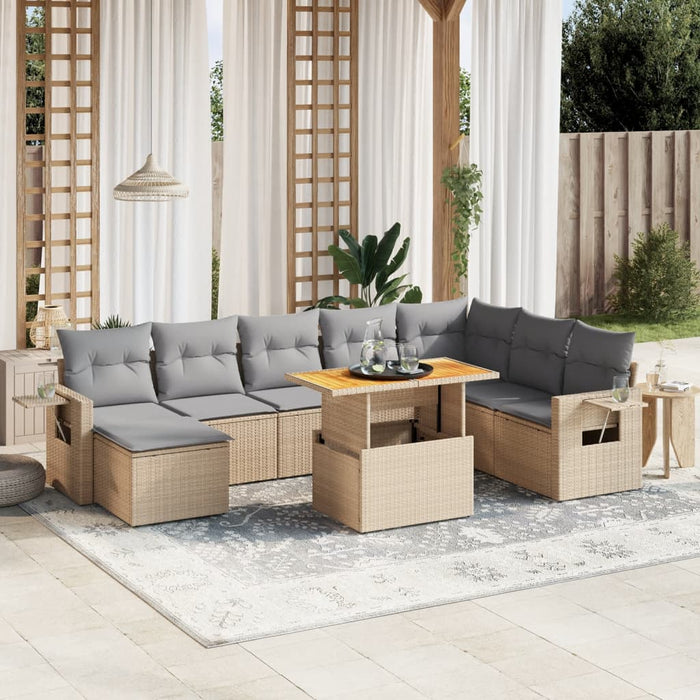 Set canapele de grădină, 9 piese, cu perne, bej, poliratan WALTI