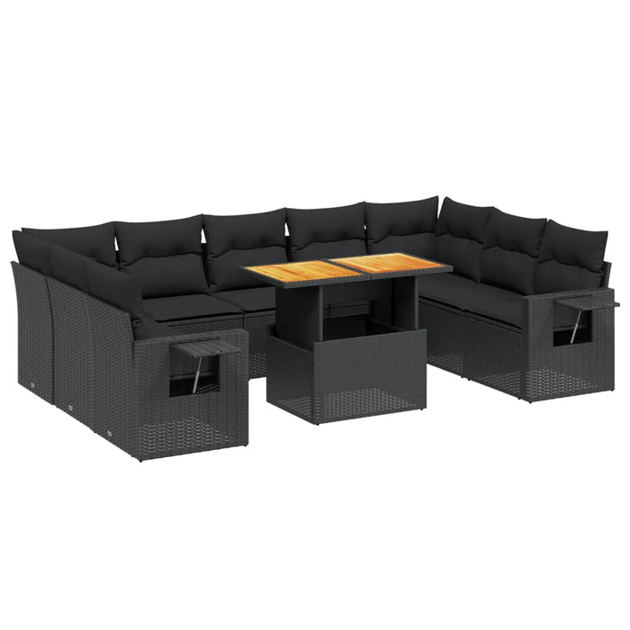 Set canapele de grădină cu perne, 10 piese, negru, poliratan - WALTI WALTI