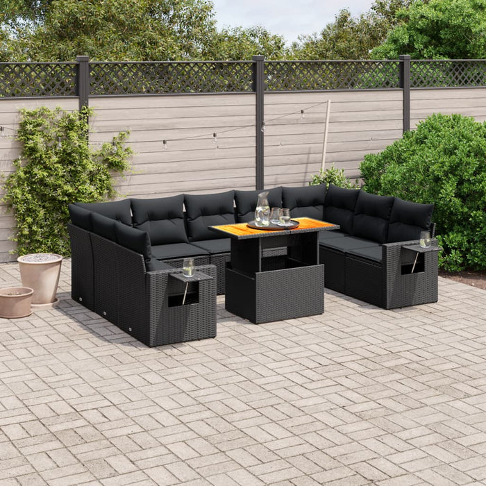 Set canapele de grădină cu perne, 10 piese, negru, poliratan - WALTI WALTI