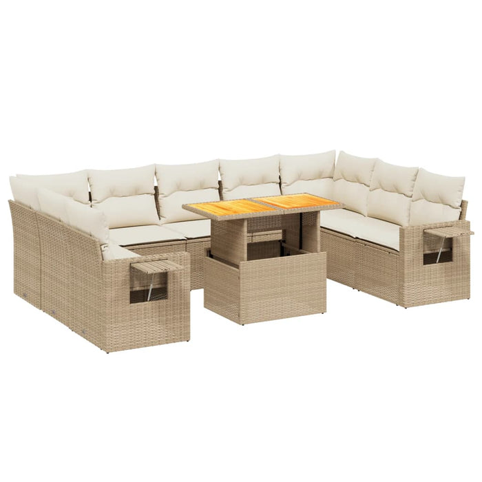 Set canapele de grădină cu perne, 10 piese, bej, poliratan WALTI