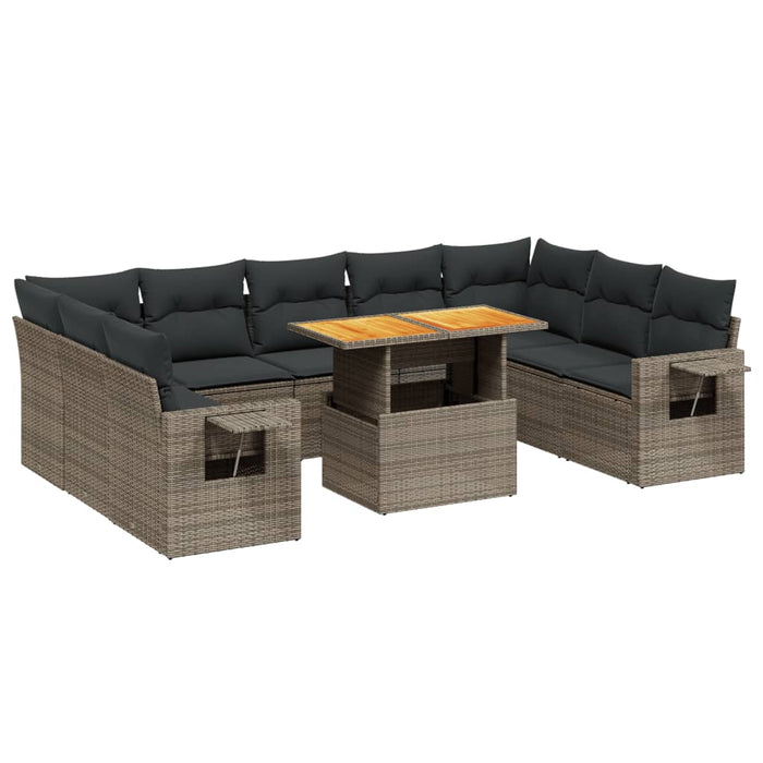 Set mobilier de grădină cu perne, 10 piese, gri, poliratan WALTI