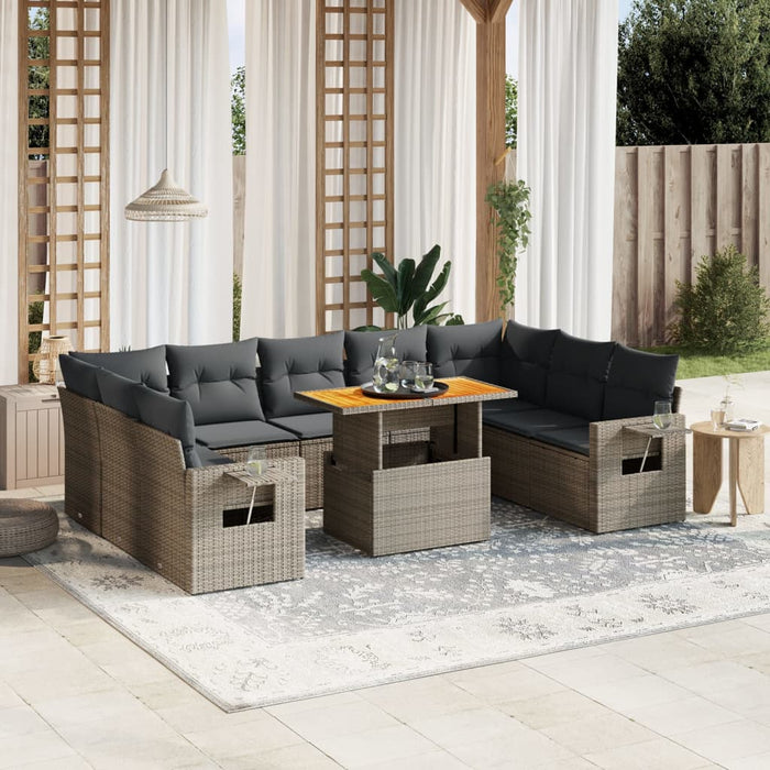 Set mobilier de grădină cu perne, 10 piese, gri, poliratan WALTI